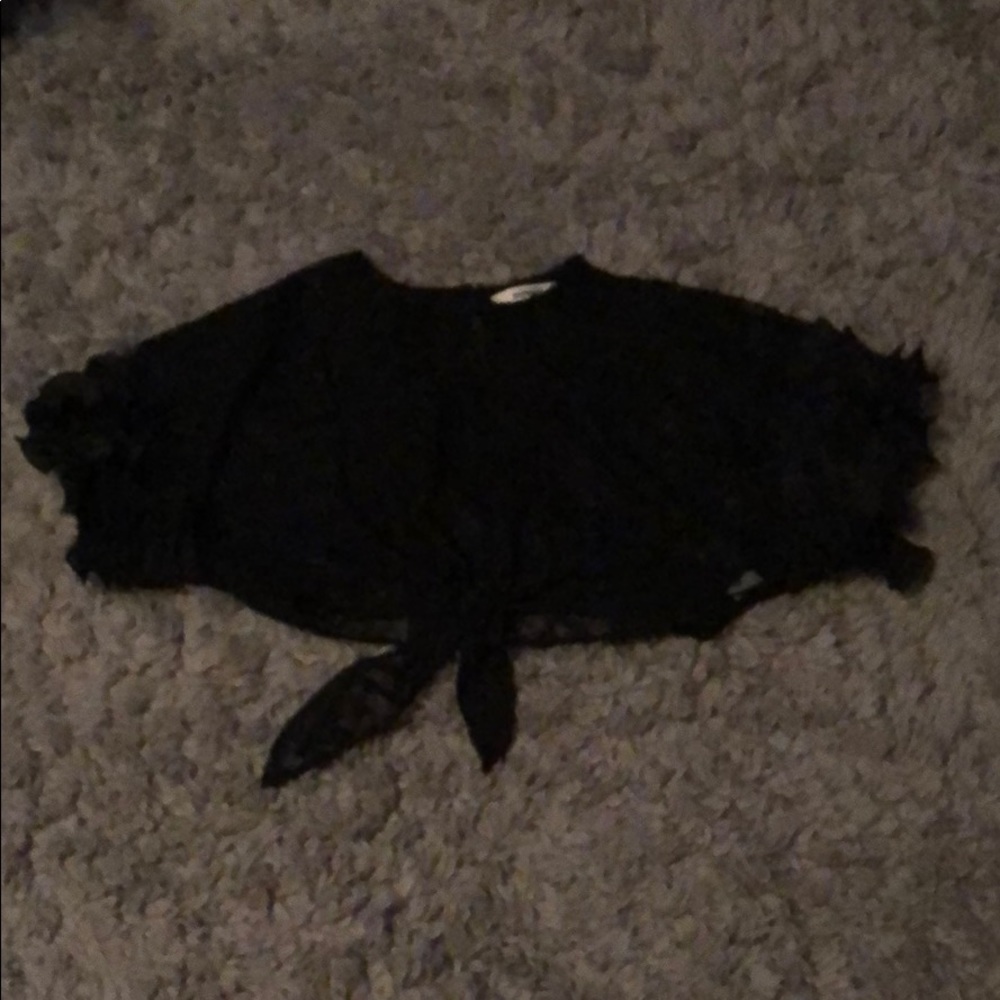 Black Tie Front Crop Blouse